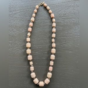 J. Crew 14” Drop Pale Peach & Rhinestone Beaded Necklace, Brushed Goldtone Clasp